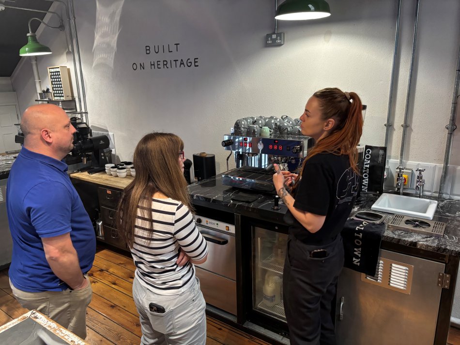 Sport Wales staff at Coaltown making coffee.