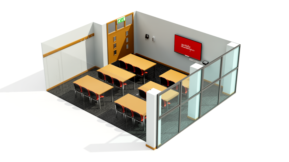 Sophia 2 set up in a classroom style.