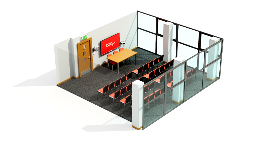 Taff room 2 set up in a theatre style.